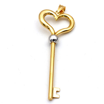 Real Gold 2 Color Heart Key Pendant 1372-YW P 2031
