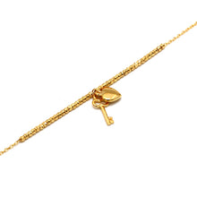 Real Gold Heart Key Dangler Bracelet with Luxury 1.5 MM Beads, Adjustable Size - Model 0475 BR1681