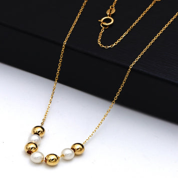 Real Gold 3 Pearl with 4 Beads Adjustable Size Necklace (45 cm) 2501 N1510