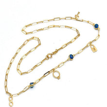 Real Gold Paper Clip Chain Evil Eye Dangler Charms Necklace (45 CM) 0087 N1376