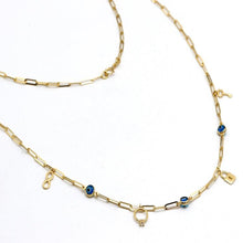 Real Gold Paper Clip Chain Evil Eye Dangler Charms Necklace (45 CM) 0087 N1376