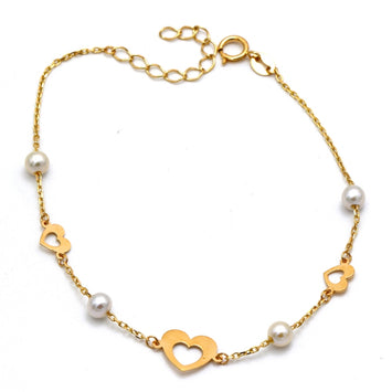 Real Gold 4 Pearl with 3 Heart Bracelet 2222 (19 C.M) BR1849