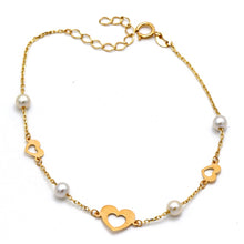Real Gold 4 Pearl with 3 Heart Bracelet 2222 (19 C.M) BR1849