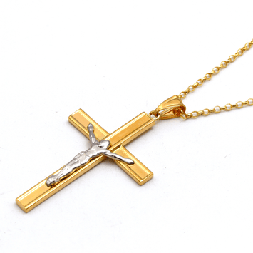 Real Gold 2 Color Jesus Flat Big Cross With Holo Rolo Chain 1235 CWP 1922