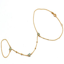 Real Gold Hand Wrist Chain Bracelet with Blue Flowers and Beads - Model 8308 BR1699