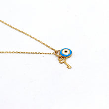Real Gold Necklace with Evil Eye and Key Dangler Charms - Model 9750 N1425