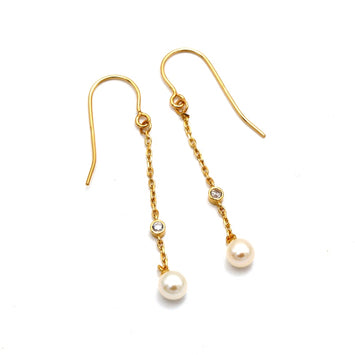Real Gold Pearl Dangling with Stone Clip Earrings Set - Model 2225 E1958