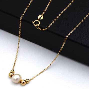 Real Gold 1 Big Pearl with 4 Beads Adjustable Size Necklace (45 cm) 1885 N1512