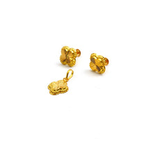 Real Gold Studs with Long Screw Tops Earring Set With Pendant SET1086