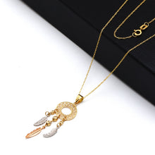 Real Gold 3-Color Round Dream Catcher Wings Dangler Necklace - Model 1532 CWP 1929