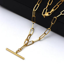 Real Gold Paper Clip With Rod Bar Necklace 1862 (40 CM) N1443