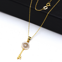 Real Gold 2 Color Key Round Compass Necklace 1669 CWP 1906