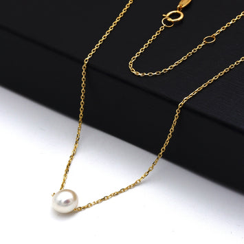 Real Gold Single Pearl Adjustable Size Necklace (45 cm) 0912 N1513