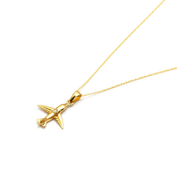 Real Gold Spark Jet Airplane Charm Necklace 0175 CWP 2028
