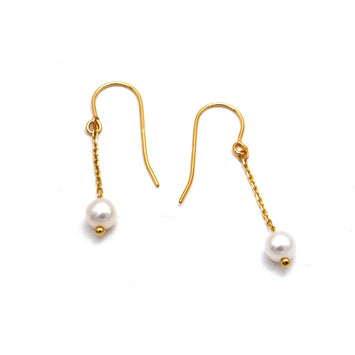 Real Gold Plain Pearl Dangling Clip Earrings Set - Model 2491 E1959