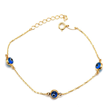 Real Gold 3 Evil Eye Bracelet 0228 (19 C.M) BR1856