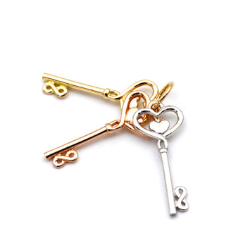 Real Gold 3 Color 3 Heart Key Pendant 0516-TC P 2032