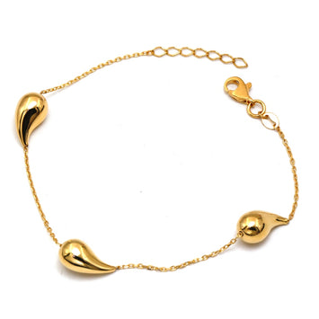 Real Gold 3 Teardrop Adjustable Size Bracelet 1677 (19 C.M) BR1777