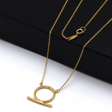 Real Gold Round Circle Bar Necklace 7260 N1411