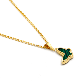 Real Gold Butterfly Green Pendant With Hollow Rolo Chain 5724 GZJVN 0285 CWP 1893