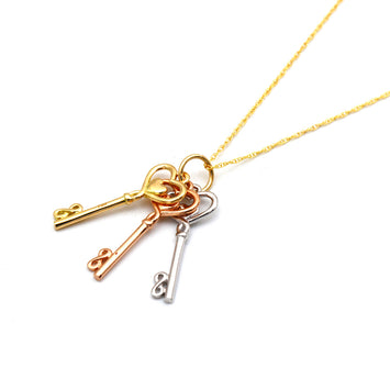 Real Gold 3 Color 3 Heart Key Necklace 0516-TC CWP 2032