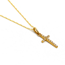 Real Gold One Side Stone Cross Necklace 0292 CWP 1911