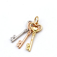 Real Gold 3 Color 3 Heart Key Pendant 0516-TC P 2032