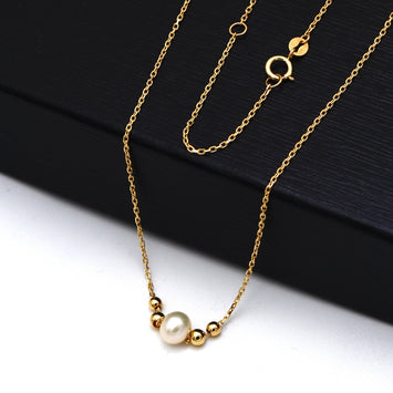 Real Gold Single Pearl Adjustable Size Necklace (45 cm) 2499 N1514