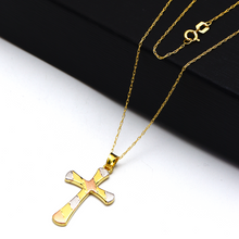 Real Gold Three-Tone Textured and Plain Cross Necklace 1926/12 CWP 1924