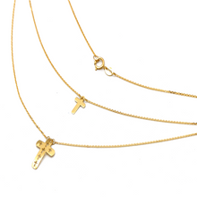 Real Gold Dual Layer Two Cross Necklace 2636 N1400