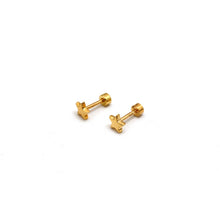 Real Gold Small Star Long Screw Lobe Piercing, Tragus Piercing, Conch Piercing, Industrial Piercing Earring Set - Model 1818 K1239