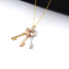 Real Gold 3 Color 3 Heart Key Necklace 0516-TC CWP 2032