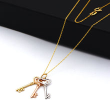 Real Gold 3 Color 3 Heart Key Necklace 0516-TC CWP 2032