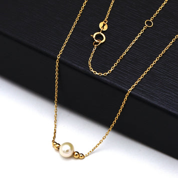 Real Gold 1 Small Pearl with 4 Beads Adjustable Size Necklace (45 cm) 2500 N1515