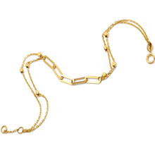 Real Gold Dual Chain Paper Clip With Square Cube Beads GZTF Adjustable Size Bracelet 8903 BR1593