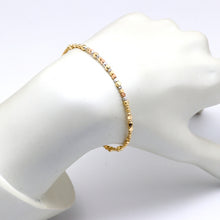 Real Gold 3-Color Square Beads with Balls Elegant Sleek Minimalist Luxury Design Bangle Bracelet - Adjustable Size (16 - 25) Model 4177 BR1692
