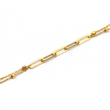 Real Gold Dual Chain Paper Clip With Square Cube Beads GZTF Adjustable Size Bracelet 8903 BR1593