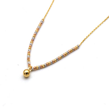 Real Gold 3 Color Beads with Hanging Ball Adjustable Size Necklace 0473 (45 C.M) N1537