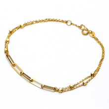 Real Gold Dual Chain Paper Clip With Square Cube Beads GZTF Adjustable Size Bracelet 8903 BR1593