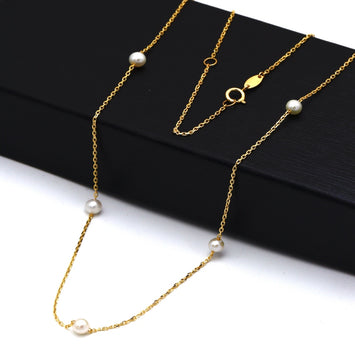 Real Gold 5 Pearl Adjustable Size Necklace (45 cm) 2487 N1516