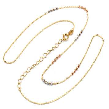 Real Gold 3 Color Beads Adjustable Size Necklace 0465-TC (45 C.M) N1538