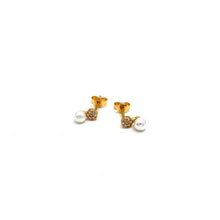 Real Gold Pearl with Stones Stud Earring Set 0320 E1869