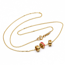 Real Gold 3 Roller Pink Necklace 9664 N1423
