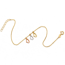 Real Gold Luxury 3-Color 3-Heart Dangler Charm Anklet - Model 8410 A1334