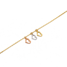 Real Gold Luxury 3-Color 3-Heart Dangler Charm Bracelet - Model 8410 BR1671