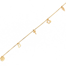 Real Gold Luxury Leaf Butterfly Cross Heart and Flower Dangler Charm Bracelet - Model 0543 BR1673