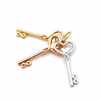 Real Gold 3 Color 3 Heart Key Pendant 0516-TC P 2032
