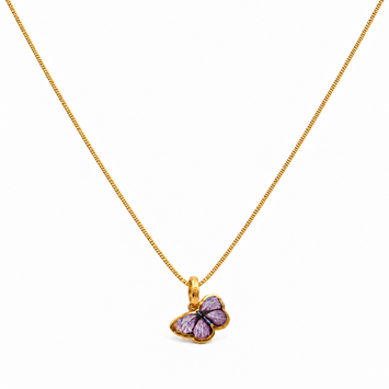 Real Gold Purple Butterfly 0152 With Flat Curb Chain Necklace 1153 (35 C.M) CWP 998