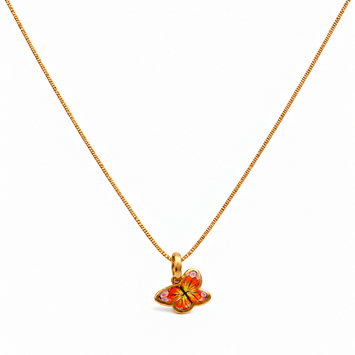 Real Gold Orange Butterfly 1929 With Flat Curb Chain Necklace 1153 (35 C.M) CWP 996