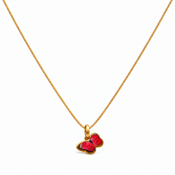 Real Gold Red Butterfly 0154 With Flat Curb Chain Necklace 1153 (35 C.M) CWP 997